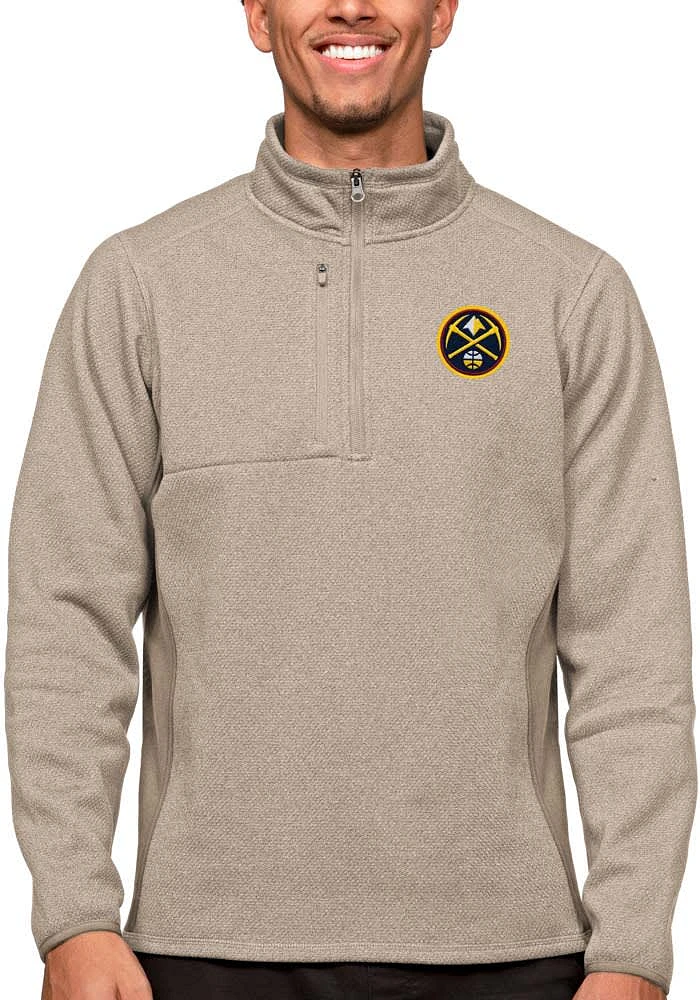 Antigua Denver Nuggets Mens Oatmeal Course Long Sleeve Qtr Zip Pullover
