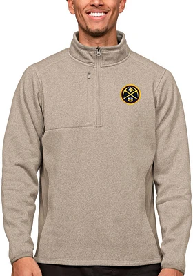 Antigua Denver Nuggets Mens Oatmeal Course Long Sleeve Qtr Zip Pullover