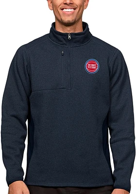 Antigua Detroit Pistons Mens Navy Blue Course Long Sleeve Qtr Zip Pullover