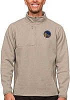 Antigua Golden State Warriors Mens Oatmeal Course Long Sleeve Qtr Zip Pullover