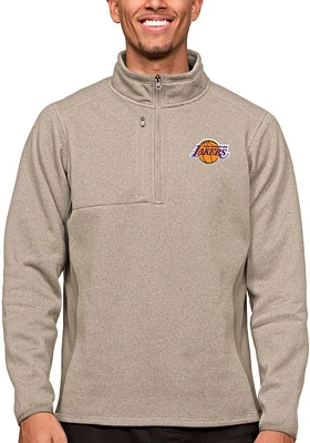 Antigua Los Angeles Lakers Mens Oatmeal Course Long Sleeve Qtr Zip Pullover