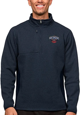 Antigua New Orleans Pelicans Mens Navy Blue Course Long Sleeve Qtr Zip Pullover