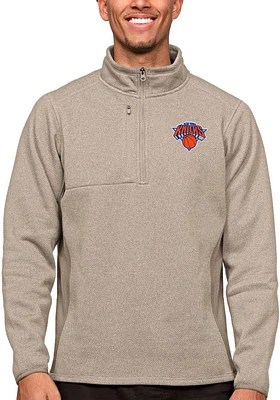 Antigua New York Knicks Mens Oatmeal Course Long Sleeve Qtr Zip Pullover