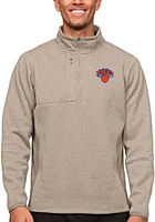 Antigua New York Knicks Mens Oatmeal Course Long Sleeve Qtr Zip Pullover