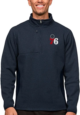 Antigua Philadelphia 76ers Mens Navy Blue Course Long Sleeve Qtr Zip Pullover