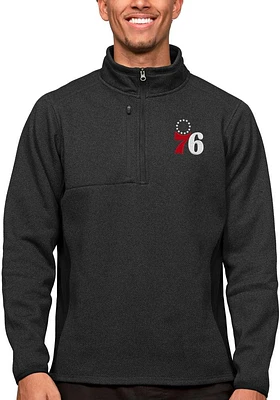 Antigua Philadelphia 76ers Mens Black Course Long Sleeve Qtr Zip Pullover