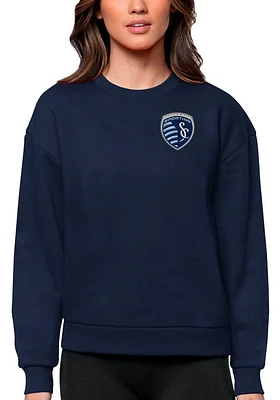 Antigua Sporting Kansas City Womens Navy Blue Victory Design Crew Sweatshirt