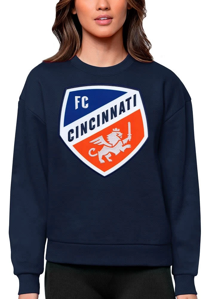 Antigua FC Cincinnati Womens Navy Blue Full Front Victory Crew Sweatshirt