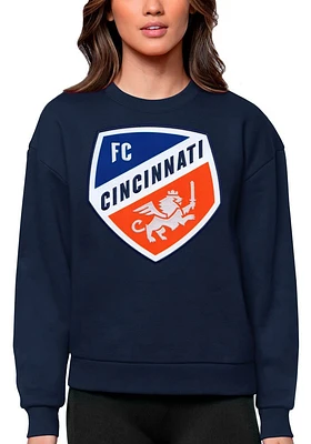 Antigua FC Cincinnati Womens Navy Blue Full Front Victory Crew Sweatshirt