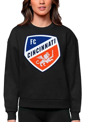 Antigua FC Cincinnati Womens Black Full Front Victory Crew Sweatshirt