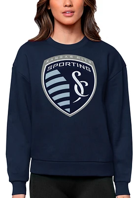 Antigua Sporting Kansas City Womens Navy Blue Full Front Victory Crew Sweatshirt