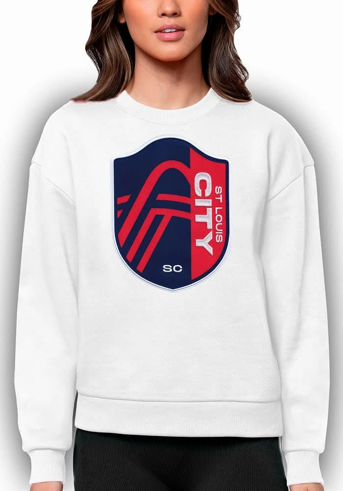 Antigua St Louis City SC Womens White Full Front Victory Crew Sweatshirt