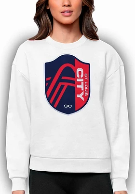 Antigua St Louis City SC Womens White Full Front Victory Crew Sweatshirt