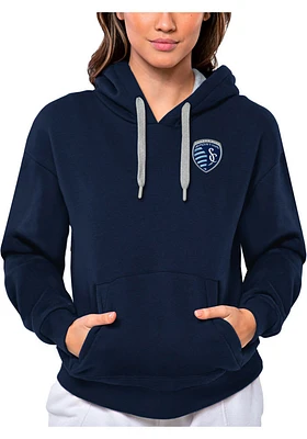 Antigua Sporting Kansas City Womens Navy Blue Victory Hooded Sweatshirt