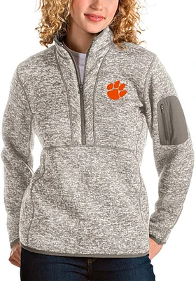 Antigua Clemson Tigers Womens Oatmeal Fortune Qtr Zip
