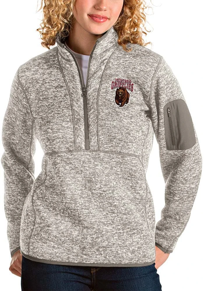 Antigua Montana Grizzlies Womens Oatmeal Fortune Qtr Zip