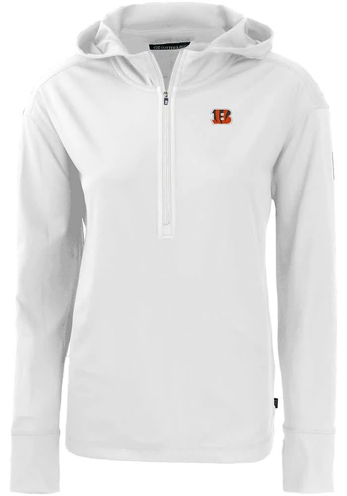 Cutter and Buck Cincinnati Bengals Womens White Daybreak Hood 1/4 Zip Pullover