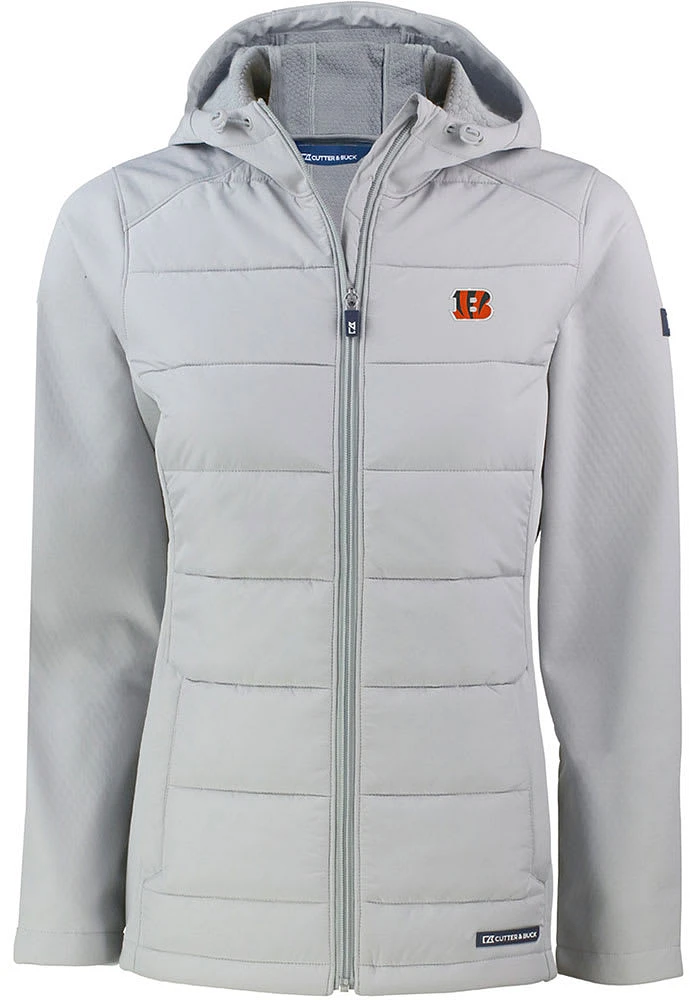 Cutter and Buck Cincinnati Bengals Womens Charcoal Evoke Hood Heavy Weight Jacket