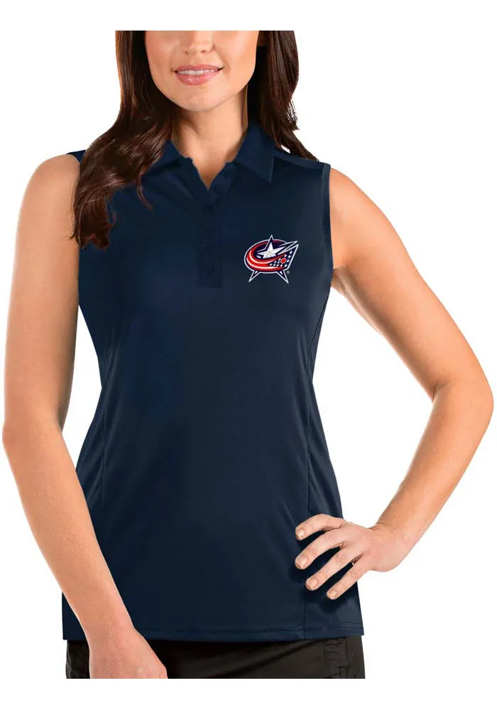 Antigua Columbus Blue Jackets Womens Navy Sleeveless Tribute Polo Shirt