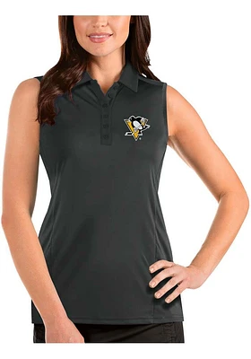 Antigua Pittsburgh Penguins Womens Grey Sleeveless Tribute Polo Shirt