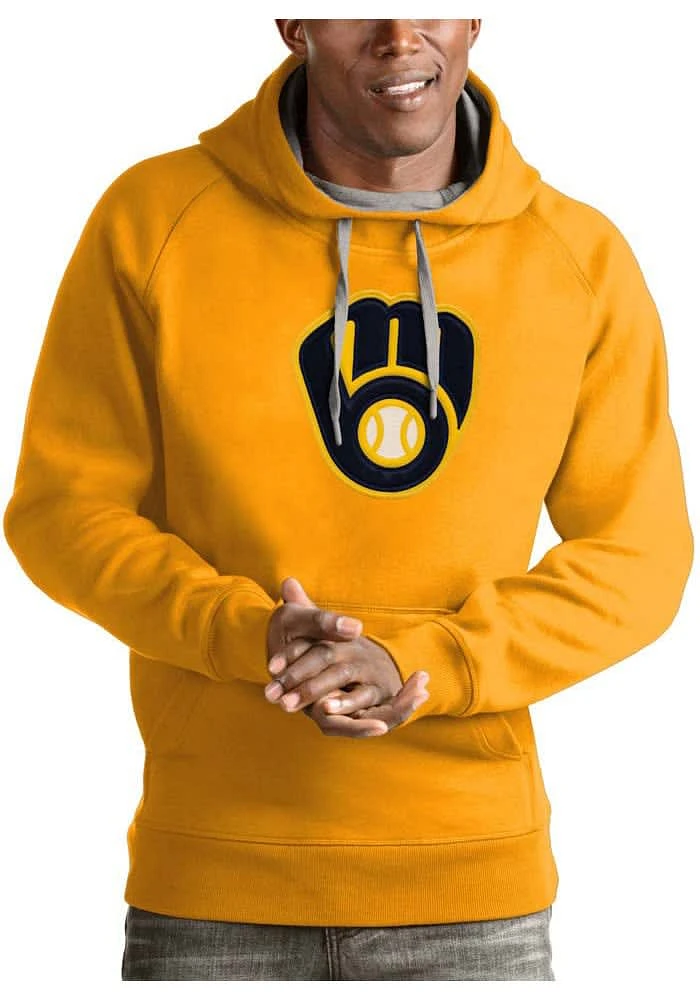 Antigua Milwaukee Brewers Mens Gold Victory Long Sleeve Hoodie