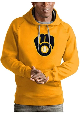 Antigua Milwaukee Brewers Mens Gold Victory Long Sleeve Hoodie