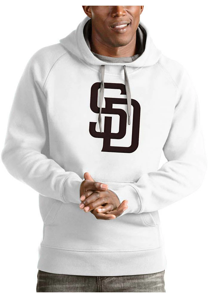 Antigua San Diego Padres Mens White Full Front Victory Long Sleeve Hoodie