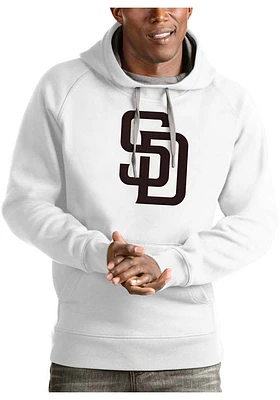 Antigua San Diego Padres Mens White Full Front Victory Long Sleeve Hoodie