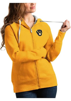 Antigua Milwaukee Brewers Womens Gold Victory Long Sleeve Full Zip Jacket