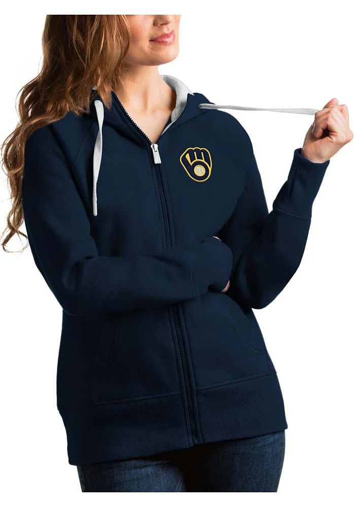 Antigua Milwaukee Brewers Womens Navy Blue Victory Long Sleeve Full Zip Jacket