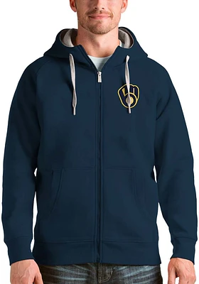 Antigua Milwaukee Brewers Mens Navy Blue Victory Long Sleeve Full Zip Jacket