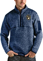 Antigua Milwaukee Brewers Mens Navy Blue Fortune Long Sleeve Qtr Zip Pullover