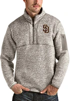 Antigua San Diego Padres Mens Oatmeal Fortune Long Sleeve Qtr Zip Pullover