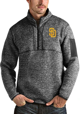 Antigua San Diego Padres Mens Grey Fortune Long Sleeve Qtr Zip Pullover