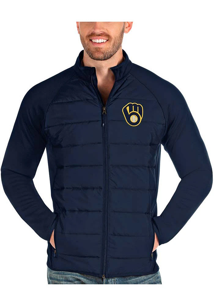 Antigua Milwaukee Brewers Mens Navy Blue Altitude Medium Weight Jacket