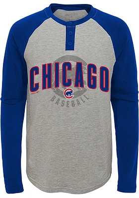 Chicago Cubs Youth Grey American Athlete Long Sleeve Fashion T-Shirt
