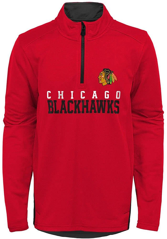 Chicago Blackhawks Boys Red Benchmark Long Sleeve Qtr Zip