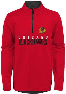 Chicago Blackhawks Boys Red Benchmark Long Sleeve Qtr Zip