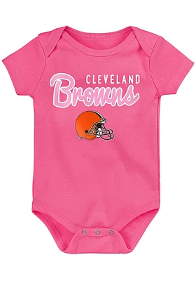 Cleveland Browns Baby Pink Big Game Design Short Sleeve One Piece