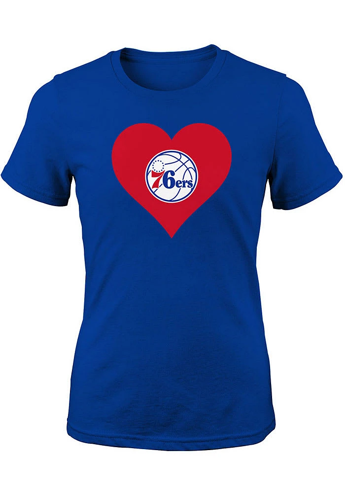 Philadelphia 76ers Girls Blue Heart Short Sleeve Tee