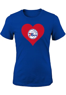 Philadelphia 76ers Girls Blue Heart Short Sleeve Tee