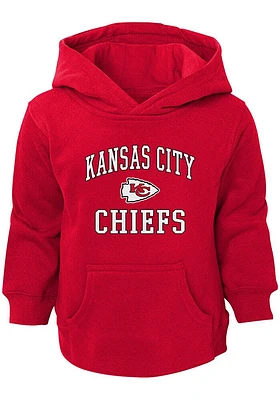Kansas City Chiefs Toddler Red #1 Design Long Sleeve Hooded Sweatshirt