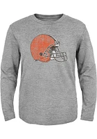 Cleveland Browns Youth Grey Distressed Primary Long Sleeve T-Shirt