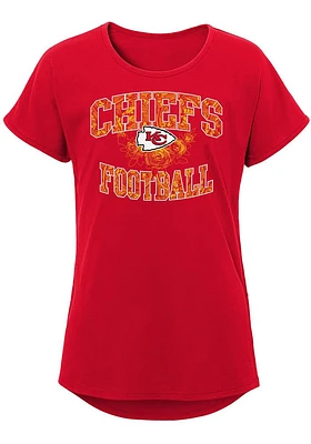 Kansas City Chiefs Girls Red Flower Power Short Sleeve Tee