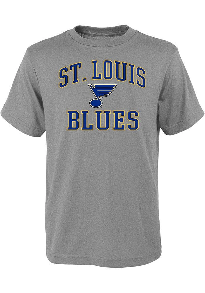 St Louis Blues Youth Grey Arch Mascot Short Sleeve T-Shirt