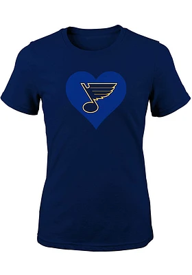St Louis Blues Girls Navy Blue Heart Short Sleeve Tee