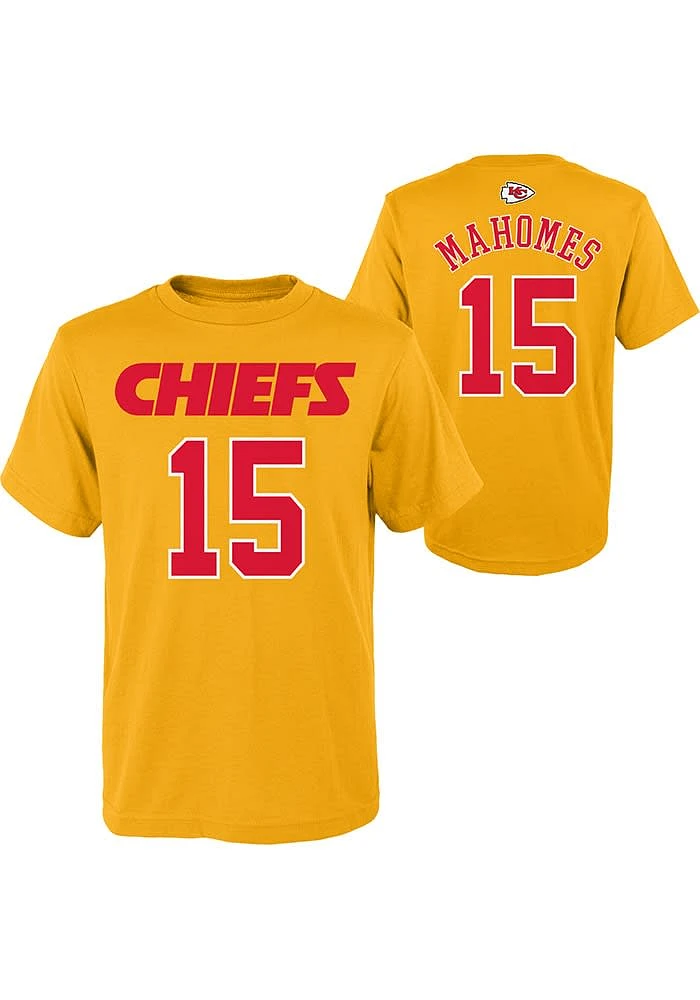 Patrick Mahomes Kansas City Chiefs Youth Gold Name and Number Player Tee