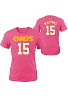 Patrick Mahomes Kansas City Chiefs Girls Pink Name and Number Short Sleeve Player T Shirt
