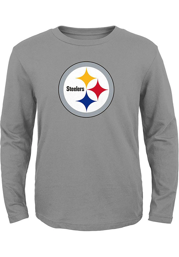 Pittsburgh Steelers Youth Grey Primary Logo Long Sleeve T-Shirt