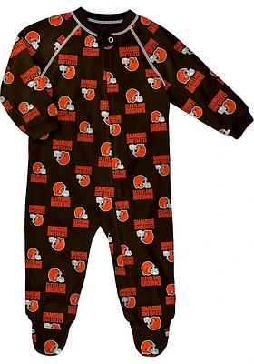 Cleveland Browns Baby Brown All Over Loungewear One Piece Pajamas